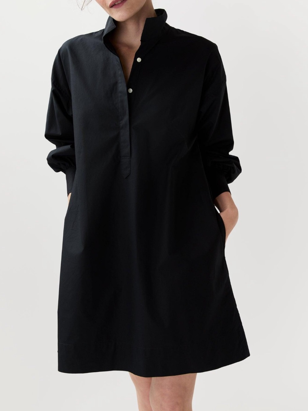Ann Mashburn Anaya Popover black cotton poplin dress size small - Picture 2 of 9